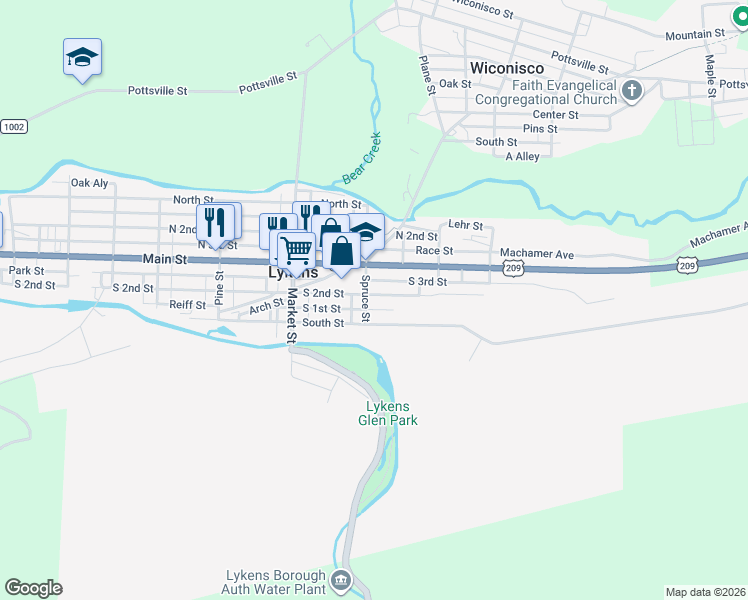 map of restaurants, bars, coffee shops, grocery stores, and more near 732 South 2nd Street in Lykens