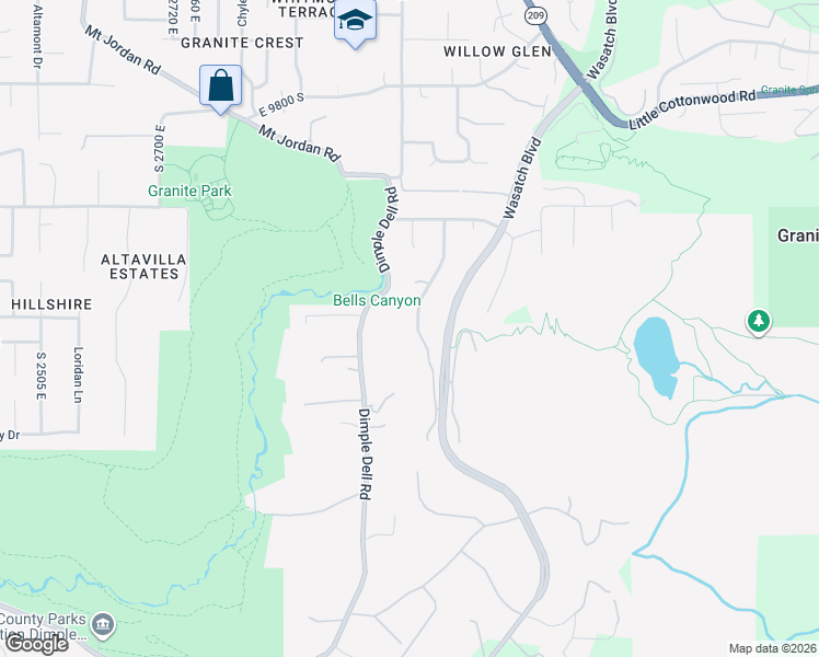 map of restaurants, bars, coffee shops, grocery stores, and more near 10202 Dimpleview Lane in Sandy