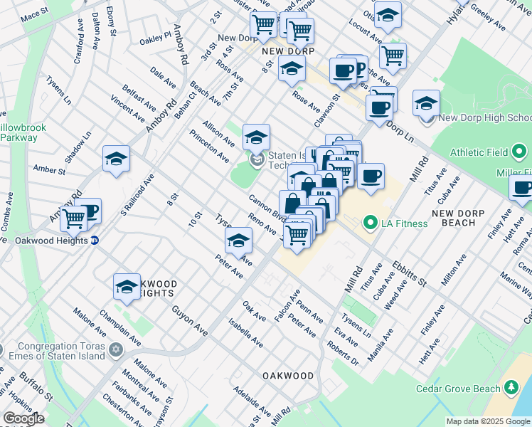 map of restaurants, bars, coffee shops, grocery stores, and more near 190 Cannon Boulevard in Staten Island