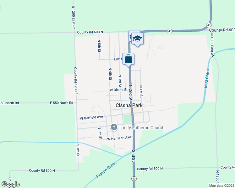 map of restaurants, bars, coffee shops, grocery stores, and more near 220 West Blaine Street in Cissna Park