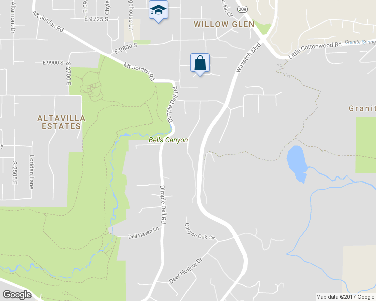 map of restaurants, bars, coffee shops, grocery stores, and more near 10332 Wasatch Boulevard in Sandy