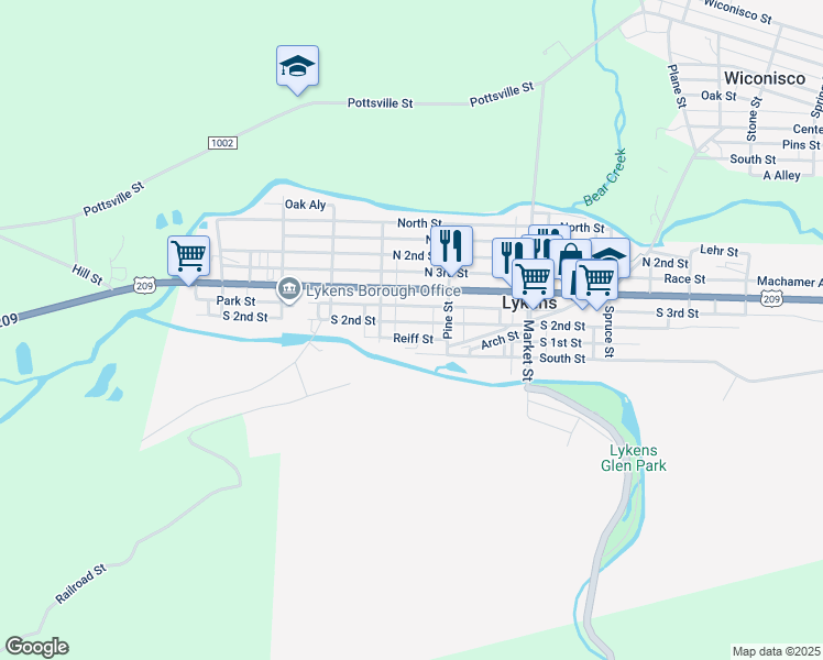 map of restaurants, bars, coffee shops, grocery stores, and more near 430 S 2nd St in Lykens