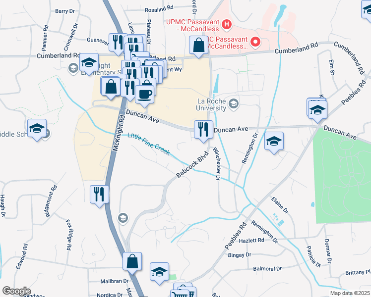 map of restaurants, bars, coffee shops, grocery stores, and more near 900 Lincoln Club Drive in Pittsburgh