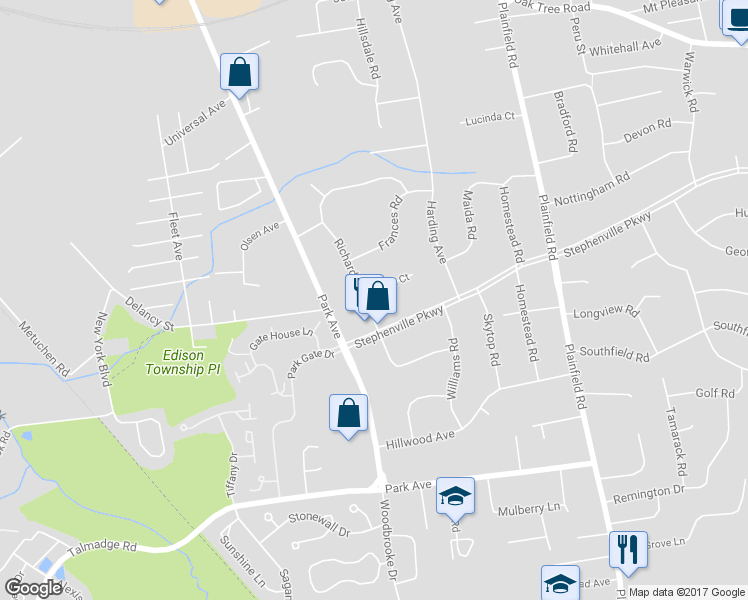 map of restaurants, bars, coffee shops, grocery stores, and more near 27 Richard Road in Edison