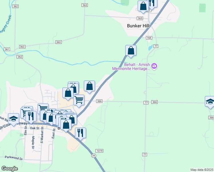 map of restaurants, bars, coffee shops, grocery stores, and more near 4626 U.S. 62 in Millersburg