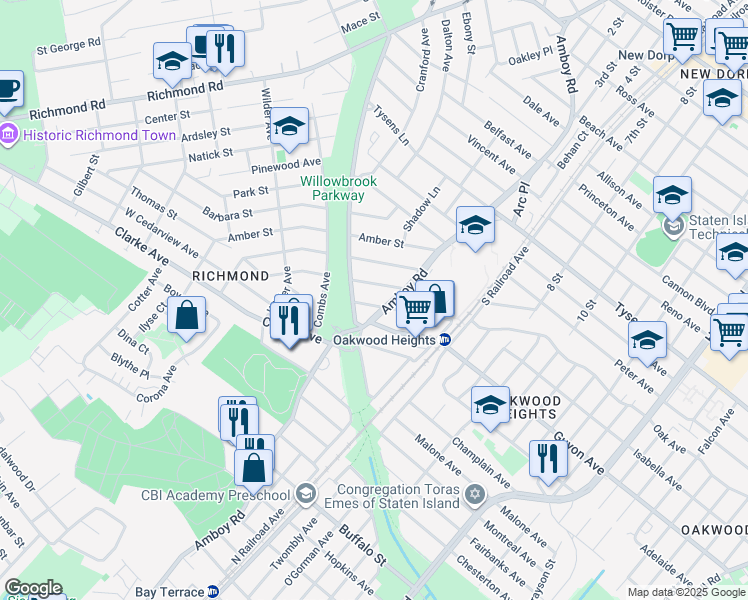 map of restaurants, bars, coffee shops, grocery stores, and more near 57 Cedarview Avenue in Staten Island