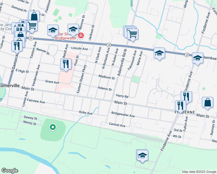 map of restaurants, bars, coffee shops, grocery stores, and more near 40 North Auten Avenue in Somerville