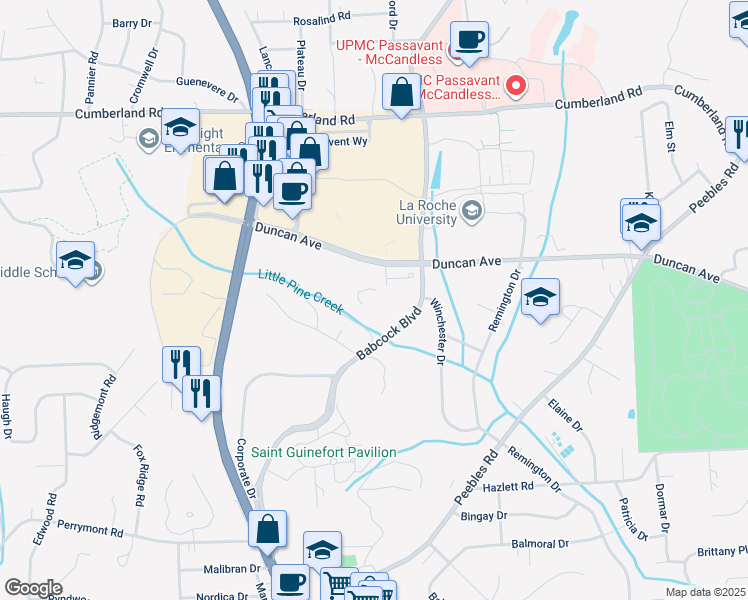 map of restaurants, bars, coffee shops, grocery stores, and more near 900 Lincoln Club Drive in Pittsburgh