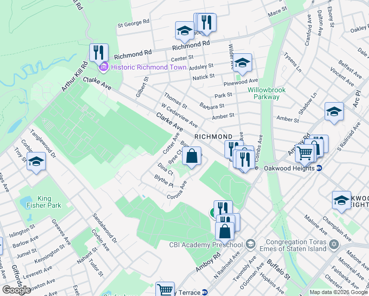 map of restaurants, bars, coffee shops, grocery stores, and more near 39 Ilyse Court in Staten Island