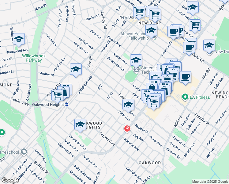 map of restaurants, bars, coffee shops, grocery stores, and more near 435 Tysens Lane in Staten Island