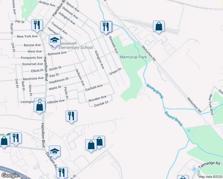 map of restaurants, bars, coffee shops, grocery stores, and more near 921 Arlington Avenue in South Plainfield