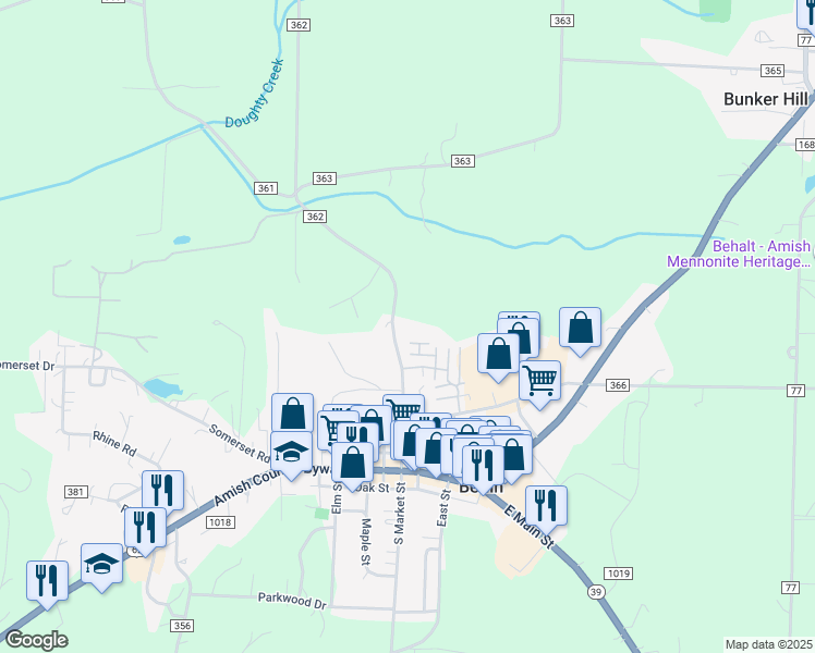 map of restaurants, bars, coffee shops, grocery stores, and more near 5676 TR 362 in Millersburg