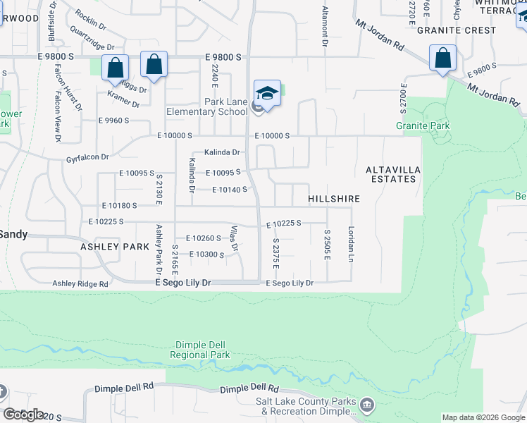 map of restaurants, bars, coffee shops, grocery stores, and more near 2342 E Karalee Way in Sandy
