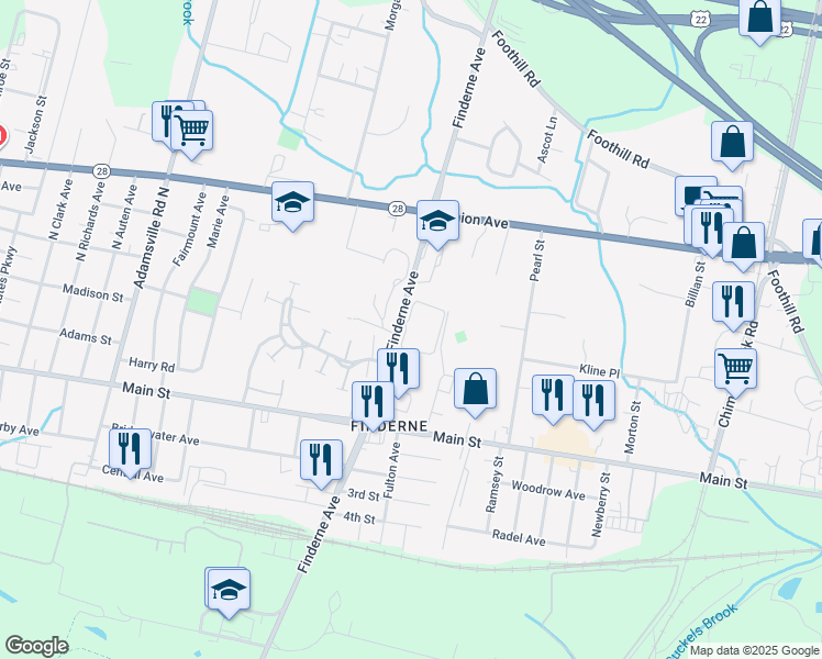 map of restaurants, bars, coffee shops, grocery stores, and more near 88 Finderne Avenue in Bridgewater Township