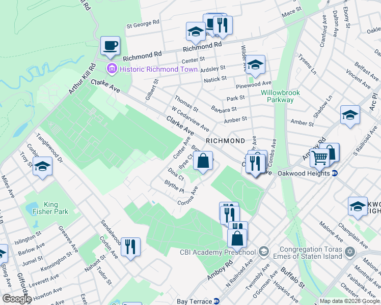 map of restaurants, bars, coffee shops, grocery stores, and more near 39 Ilyse Court in Staten Island