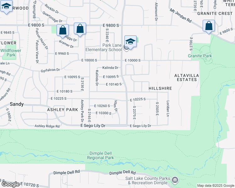 map of restaurants, bars, coffee shops, grocery stores, and more near 2296 Karalee Way in Sandy