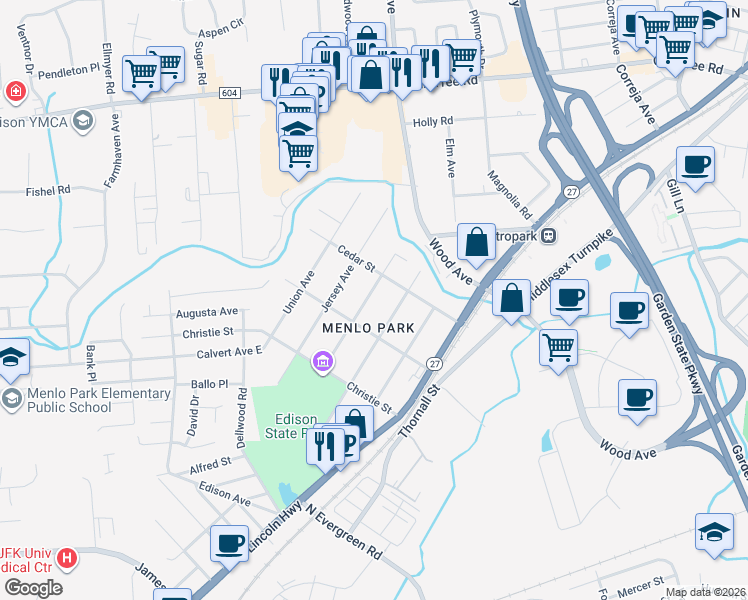 map of restaurants, bars, coffee shops, grocery stores, and more near 41 Middlesex Avenue in Edison