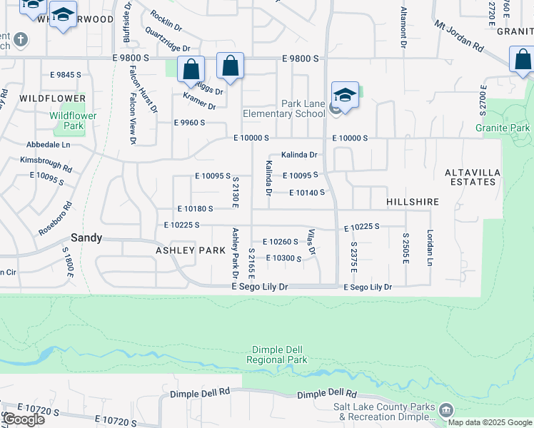 map of restaurants, bars, coffee shops, grocery stores, and more near 2196 Karalee Way in Sandy