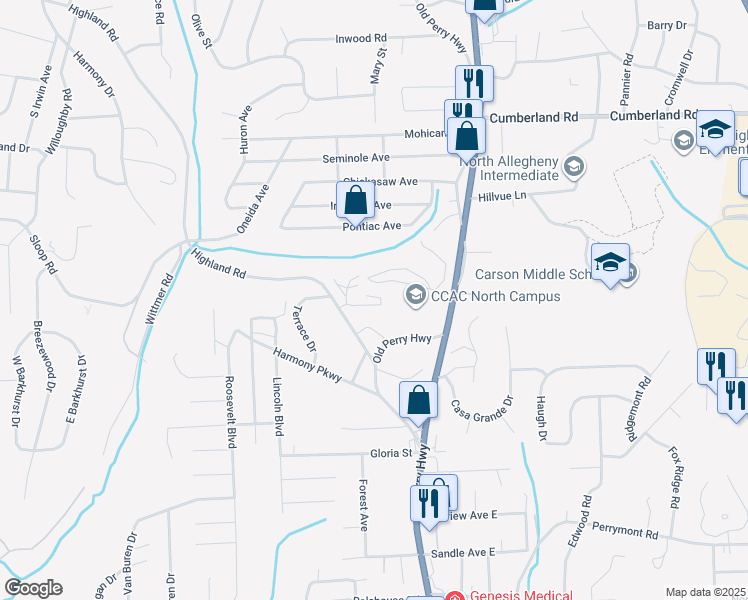map of restaurants, bars, coffee shops, grocery stores, and more near 120 Inverness Drive in Pittsburgh
