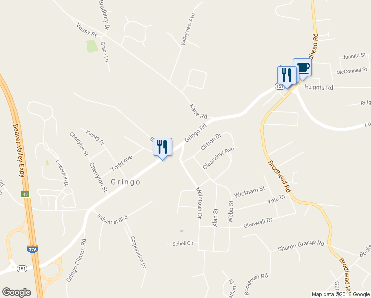 map of restaurants, bars, coffee shops, grocery stores, and more near 5100 McIntosh Dr in Aliquippa