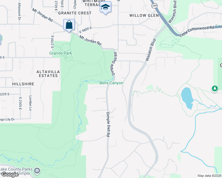 map of restaurants, bars, coffee shops, grocery stores, and more near 10191 Dimple Dell Rd in Sandy