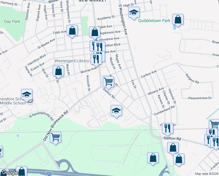 map of restaurants, bars, coffee shops, grocery stores, and more near 4 Ruth Place in Piscataway