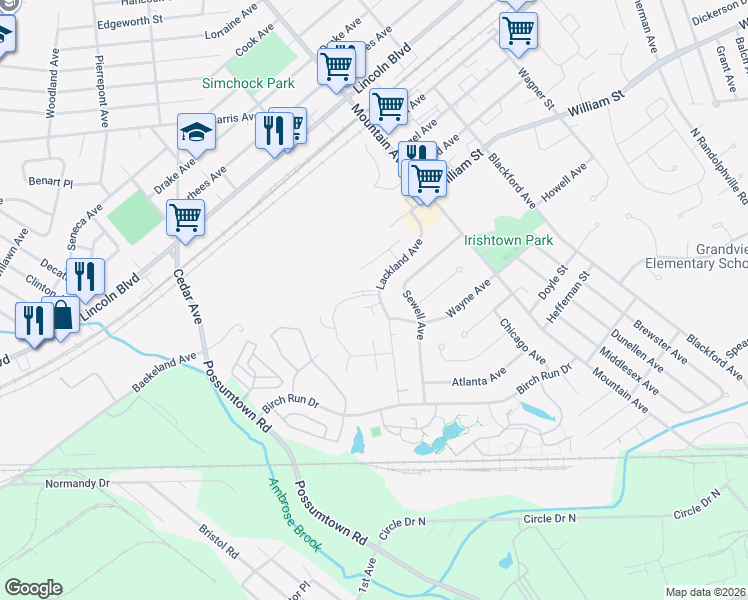 map of restaurants, bars, coffee shops, grocery stores, and more near 186 Barclay Court in Piscataway