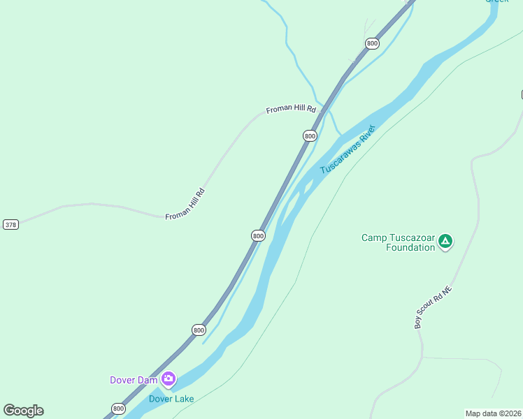 map of restaurants, bars, coffee shops, grocery stores, and more near 5540 Ohio 800 in Dover