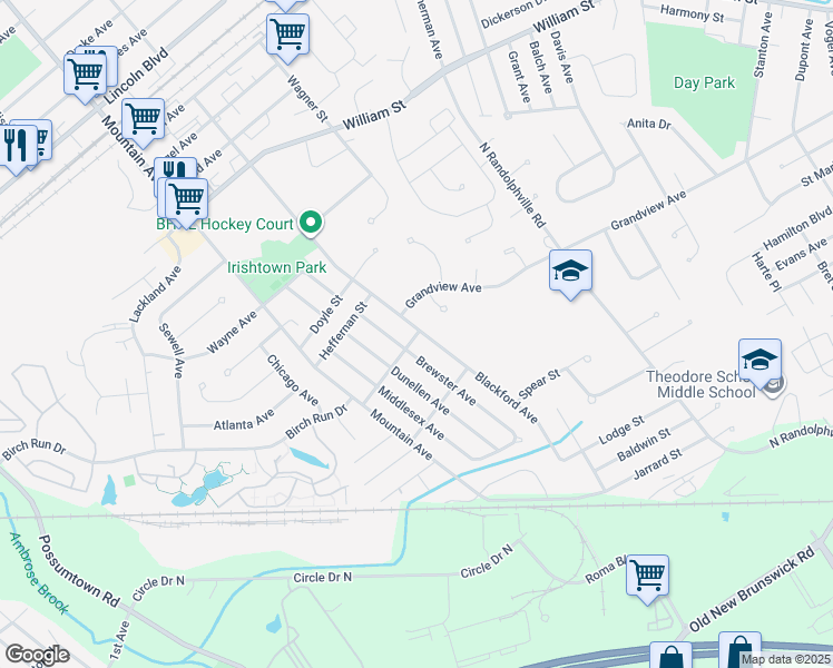 map of restaurants, bars, coffee shops, grocery stores, and more near 101 Hadley Street in Piscataway Township