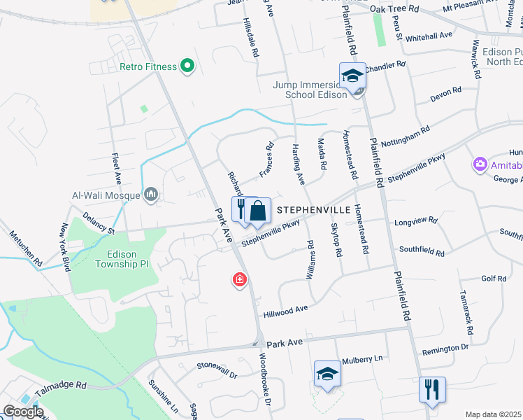 map of restaurants, bars, coffee shops, grocery stores, and more near 27 Richard Road in Edison