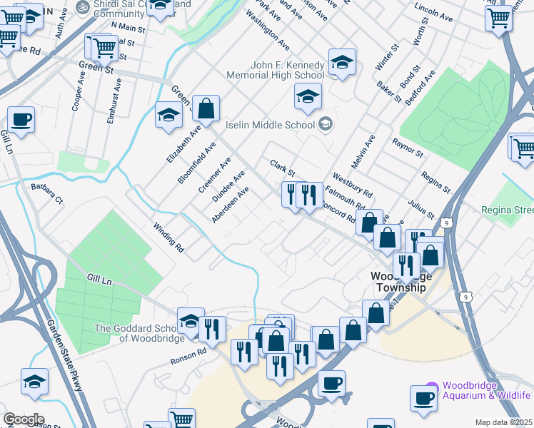 map of restaurants, bars, coffee shops, grocery stores, and more near 38 Macarthur Street in Woodbridge Township