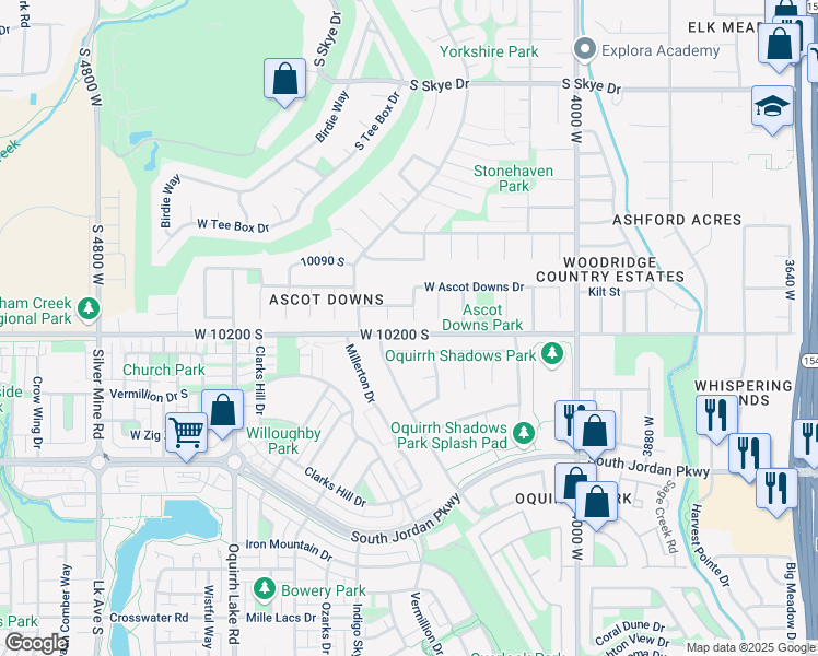 map of restaurants, bars, coffee shops, grocery stores, and more near 10174 South Delsey Cove in South Jordan