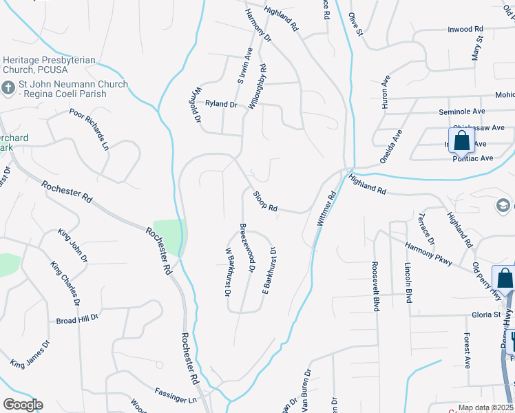 map of restaurants, bars, coffee shops, grocery stores, and more near 555 Sloop Road in Pittsburgh