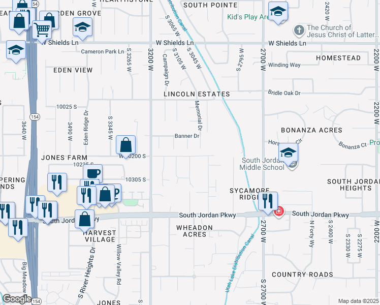 map of restaurants, bars, coffee shops, grocery stores, and more near 10177 Statesman Place in South Jordan