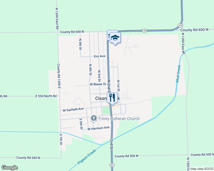 map of restaurants, bars, coffee shops, grocery stores, and more near 220 West Blaine Street in Cissna Park