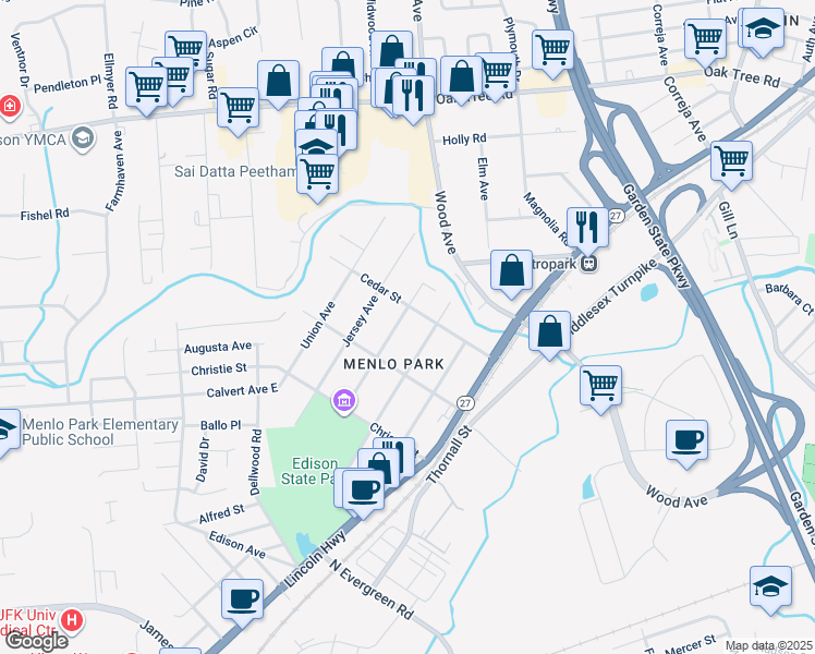 map of restaurants, bars, coffee shops, grocery stores, and more near 41 Middlesex Avenue in Edison