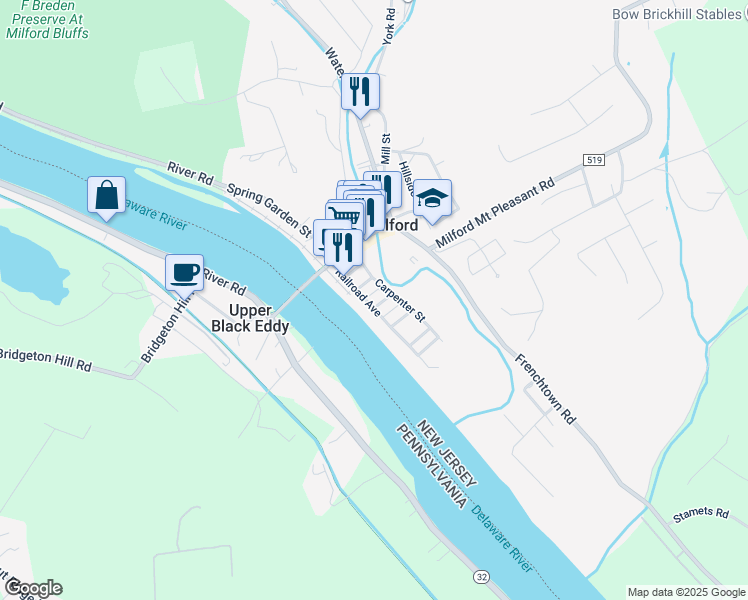 map of restaurants, bars, coffee shops, grocery stores, and more near 9 Maple Street in Milford