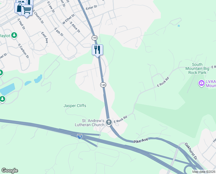 map of restaurants, bars, coffee shops, grocery stores, and more near 2927 South Pike Avenue in Allentown