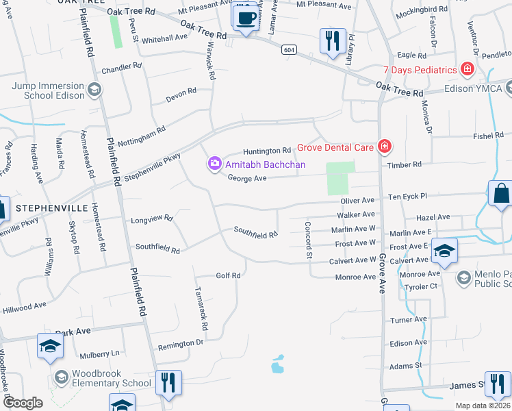 map of restaurants, bars, coffee shops, grocery stores, and more near 68 Oliver Avenue in Edison