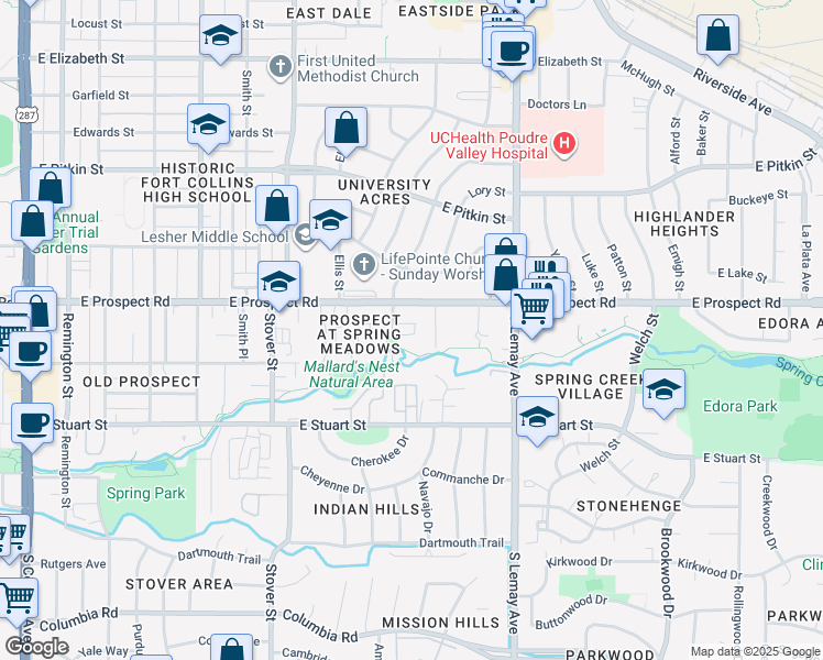 map of restaurants, bars, coffee shops, grocery stores, and more near 833 Apex Drive in Fort Collins