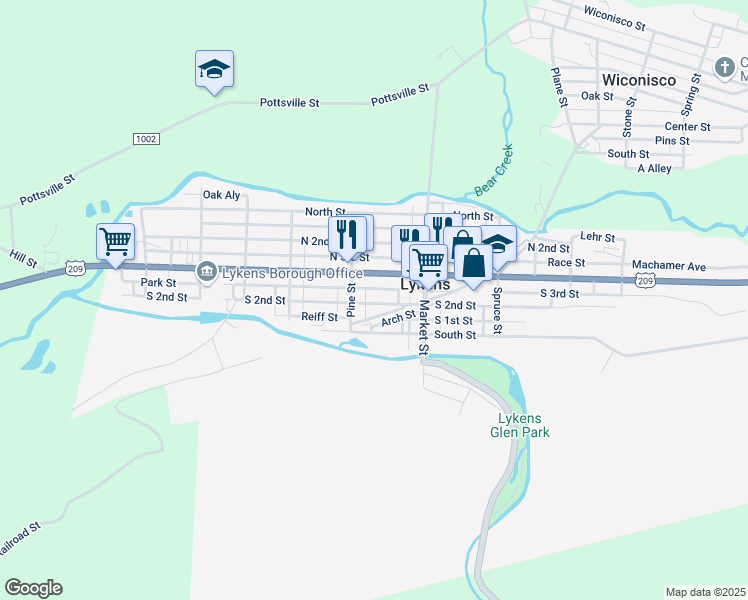 map of restaurants, bars, coffee shops, grocery stores, and more near 521 South 2nd Street in Lykens