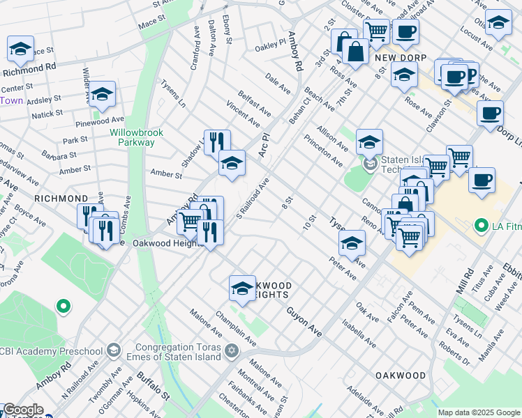 map of restaurants, bars, coffee shops, grocery stores, and more near 20 Peter Avenue in Staten Island