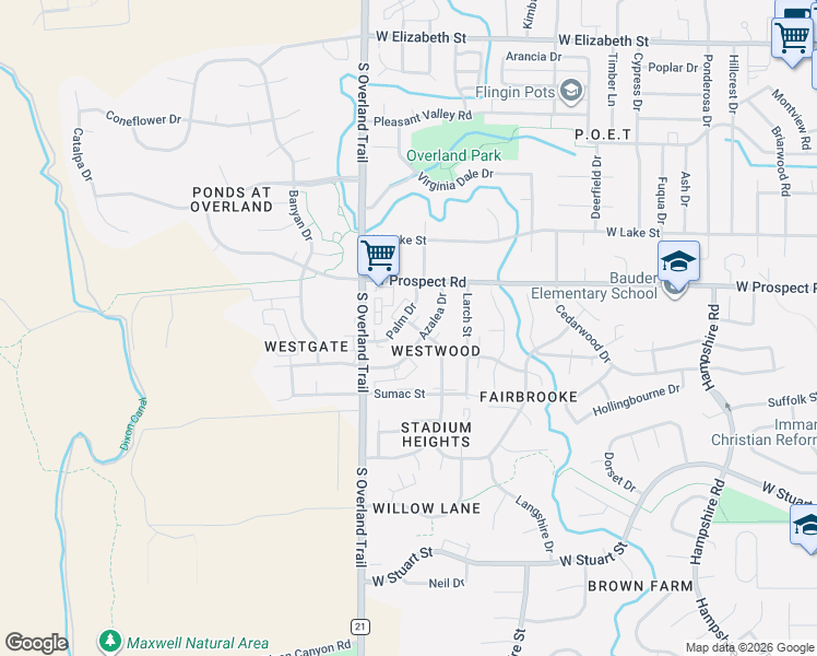 map of restaurants, bars, coffee shops, grocery stores, and more near 1701 Azalea Drive in Fort Collins