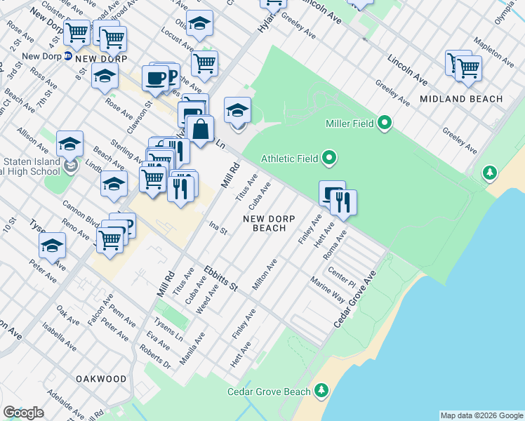 map of restaurants, bars, coffee shops, grocery stores, and more near 10 Celtic Place in Staten Island