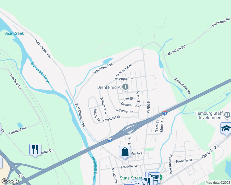 map of restaurants, bars, coffee shops, grocery stores, and more near 700 North Crescent Avenue in Hamburg