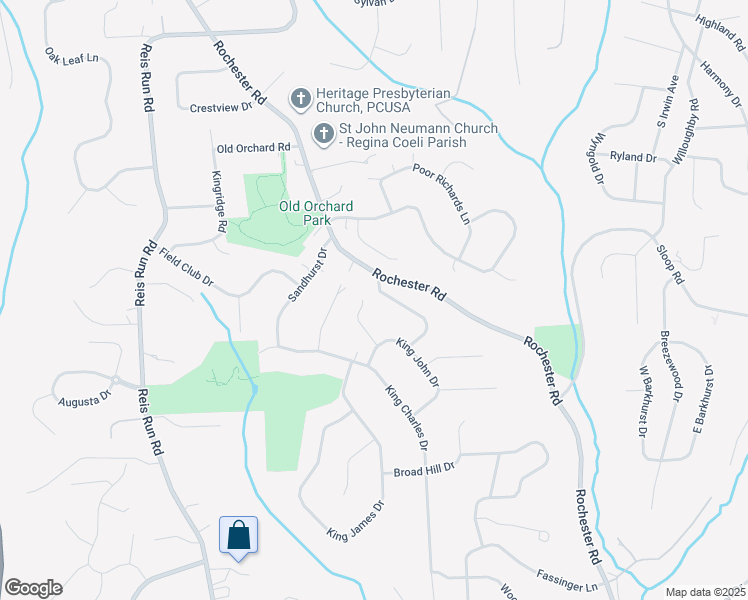 map of restaurants, bars, coffee shops, grocery stores, and more near 1498 King William Drive in Pittsburgh