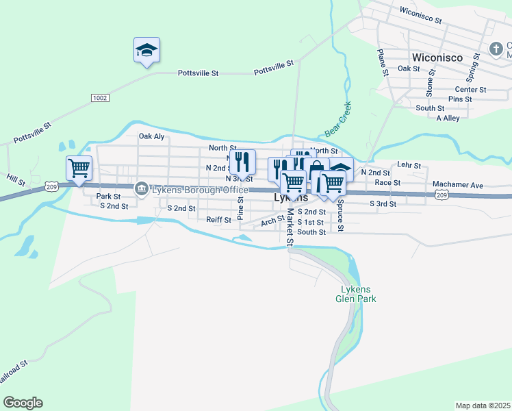 map of restaurants, bars, coffee shops, grocery stores, and more near 521 South 2nd Street in Lykens