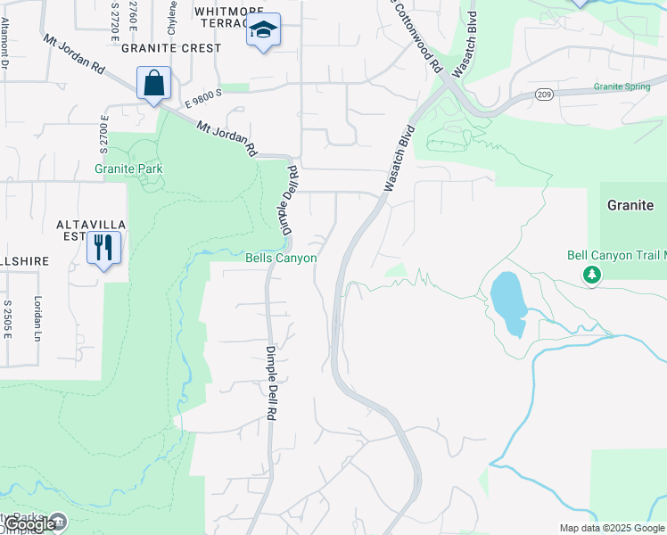 map of restaurants, bars, coffee shops, grocery stores, and more near 10180 Wasatch Boulevard in Sandy