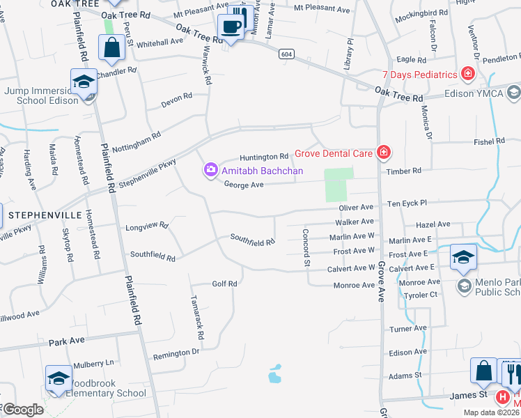 map of restaurants, bars, coffee shops, grocery stores, and more near 68 Oliver Avenue in Edison