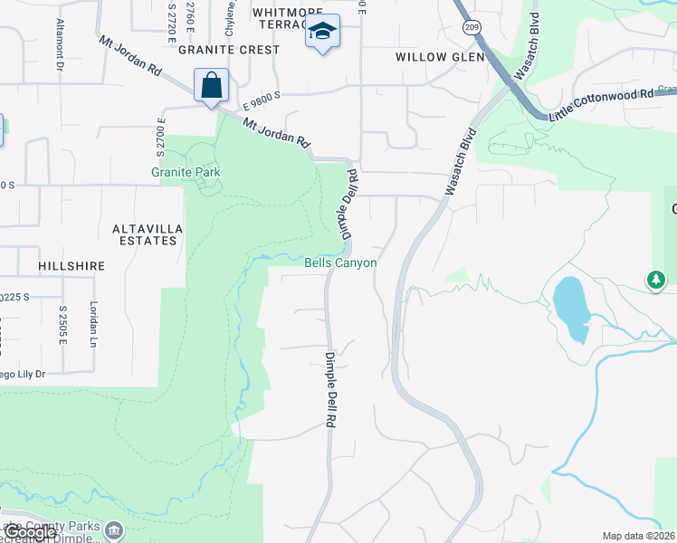 map of restaurants, bars, coffee shops, grocery stores, and more near 10191 Dimple Dell Road in Sandy